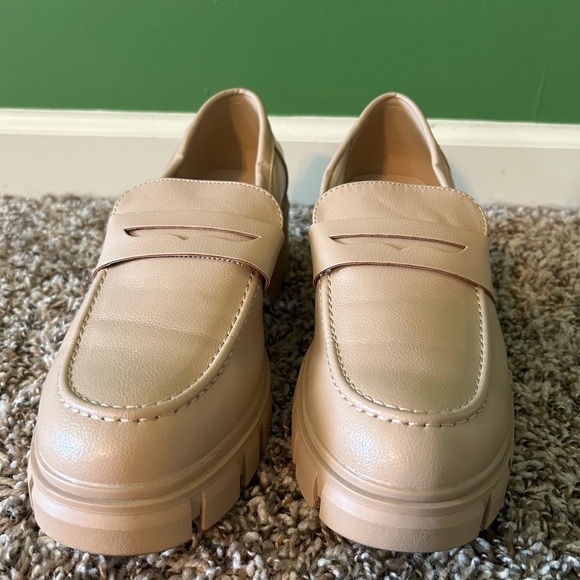 Platform Penny Loafers in Beige - Women's Chunky Heel Loafers - Picture 2 of 6
